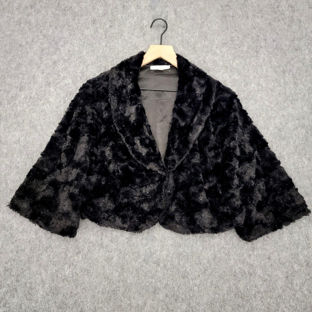 Haani Faux Fur Jacket Womens 2X Black Soft Plush‎ Evening Cropped Coat Bolero
